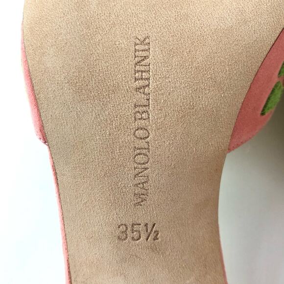 NIB Vintage Manolo Blahnik Floral Pastel Pointed Toe Heeled Mule Pumps 35.5 - Picture 7 of 7